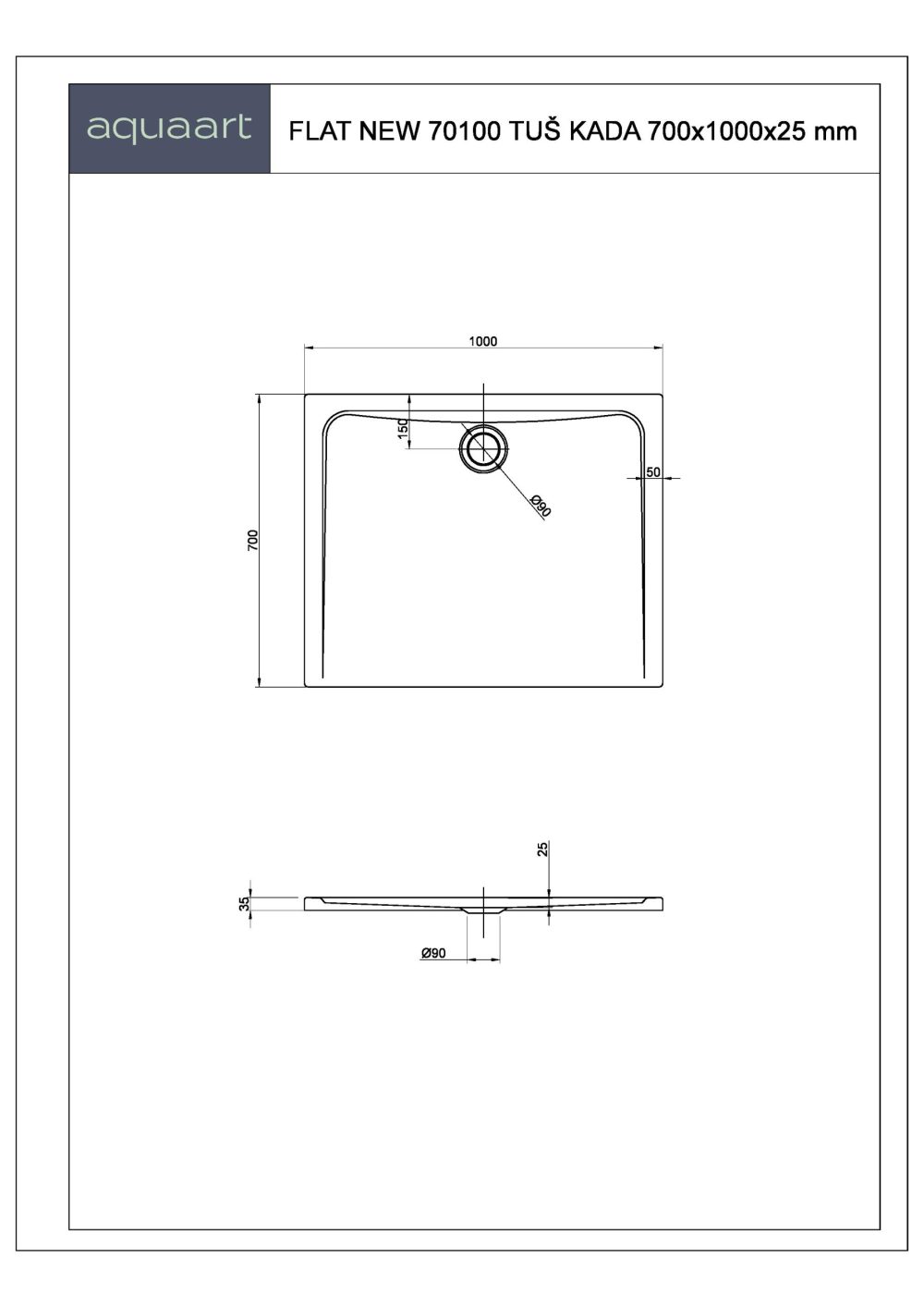 FLAT NEW 70100 TUŠ KADA 700x1000 mm - Slika 2