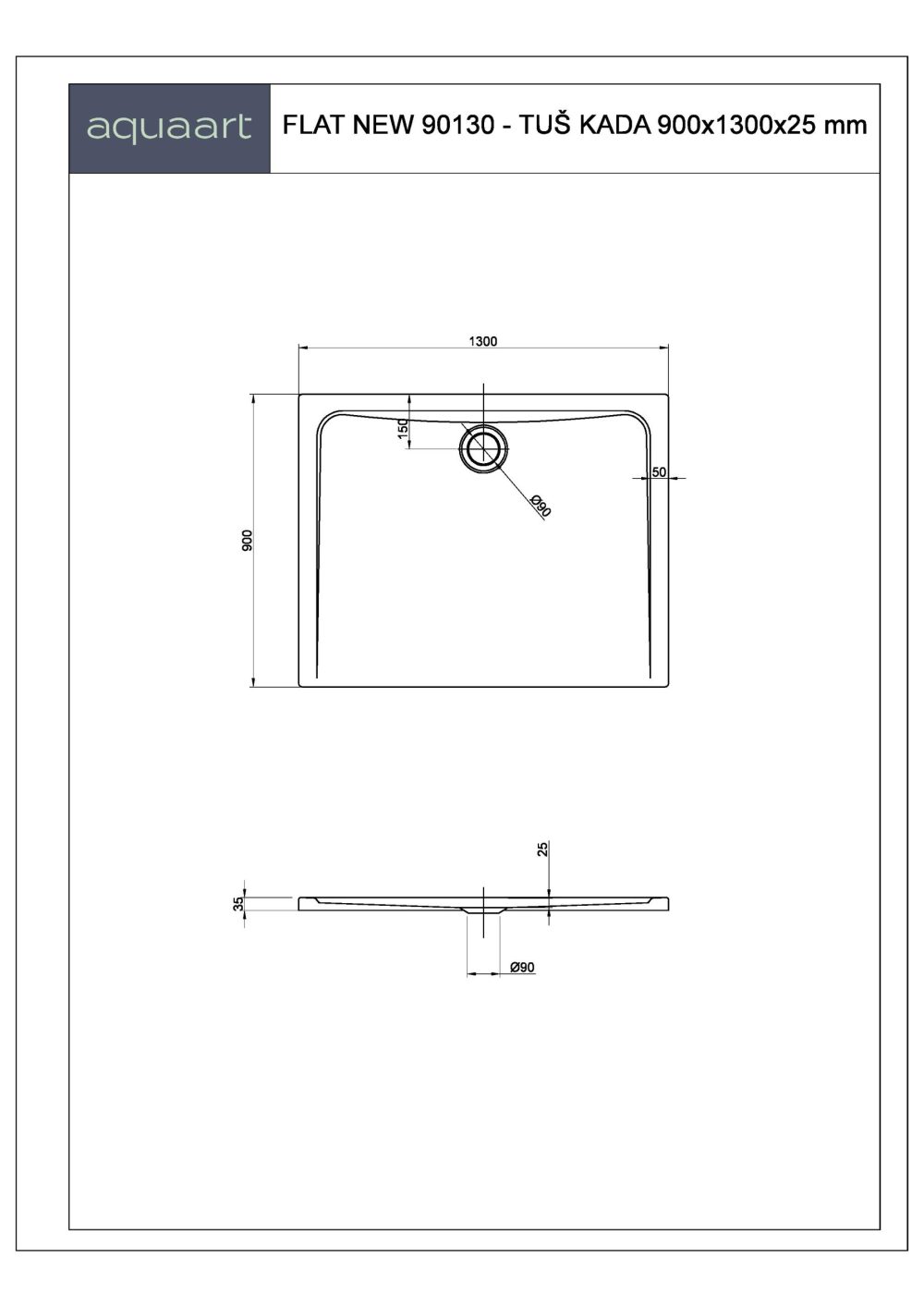 FLAT NEW 90130 TUŠ KADA 900x1300 mm - Slika 2