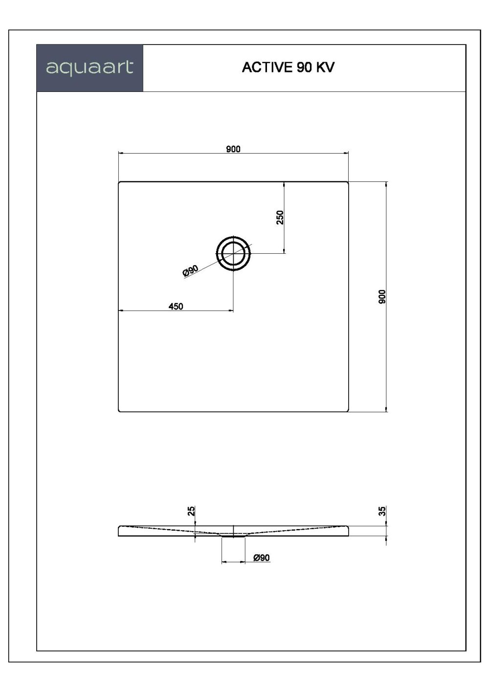 ACTIVE 90KV TUŠ KADA 900x900 mm - Slika 2