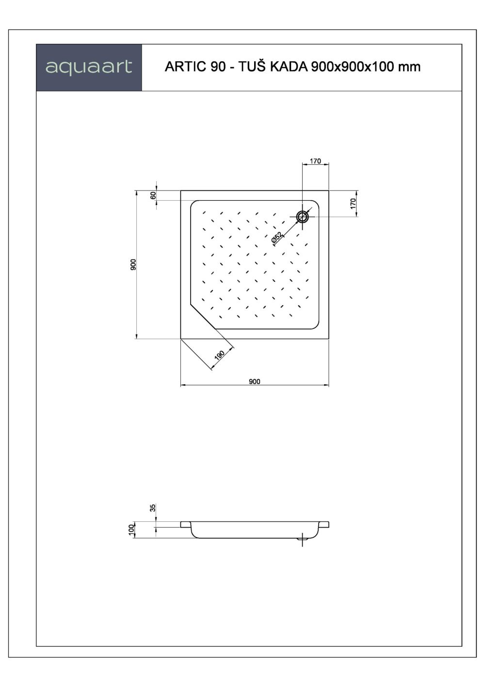 ARTIC 90 TUŠ KADA 900x900 mm - Slika 2