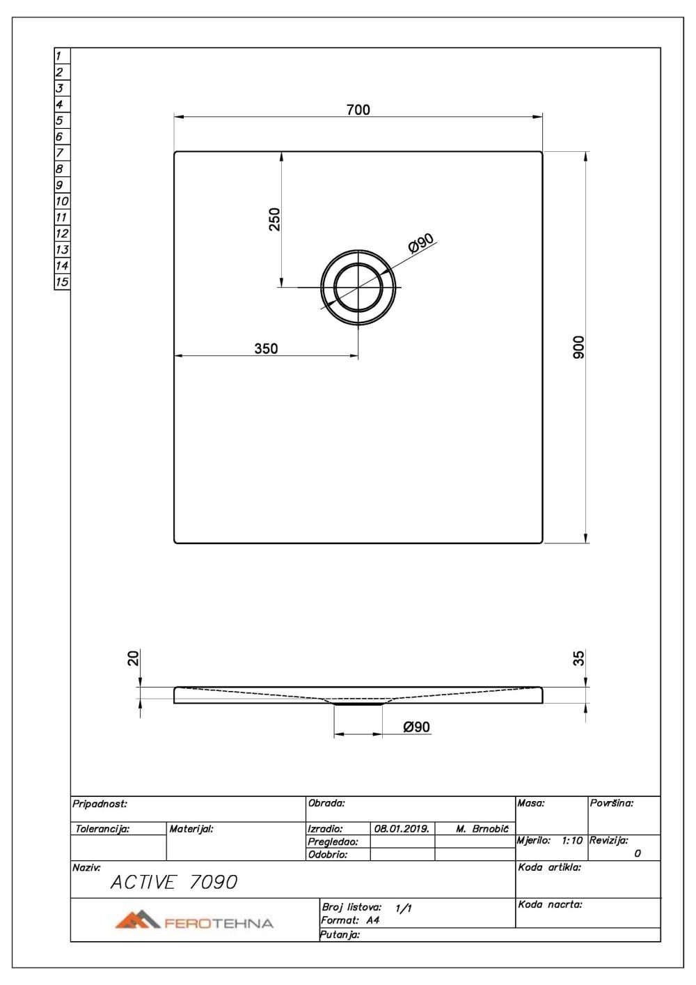 ACTIVE 7090 TUŠ KADA 700x900 mm - Slika 2