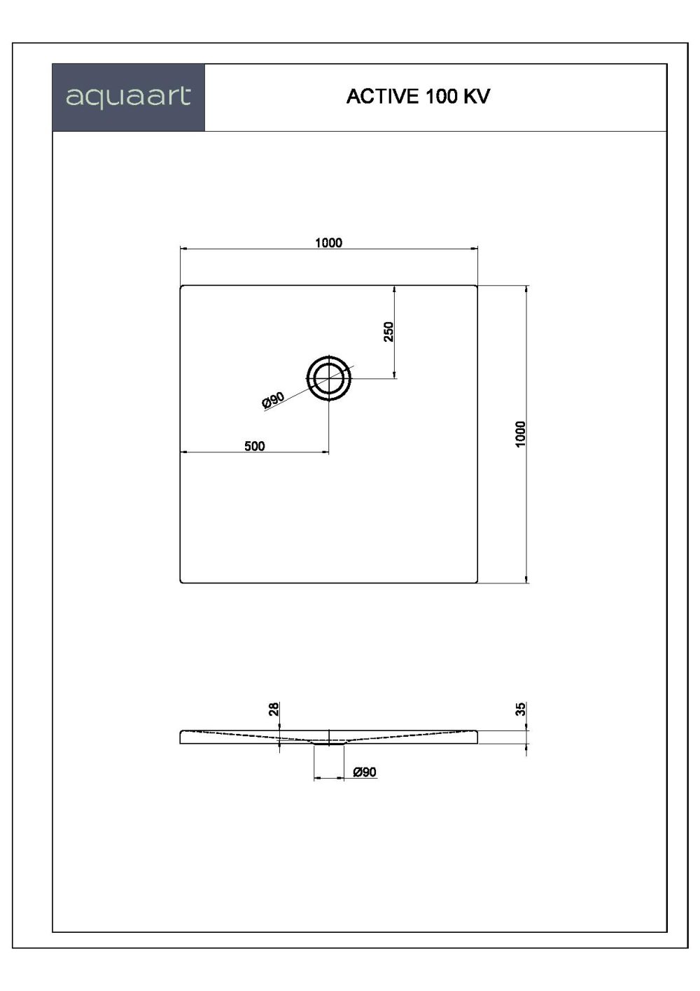 ACTIVE 100 KV TUŠ KADA 1000x1000 mm - Slika 2