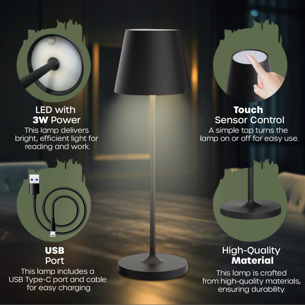 LED STOLNA PUNJIVA SVJETILJKA GEMA 3W 2700/3500/4000K 300 lm IP54 BLACK - Slika 4