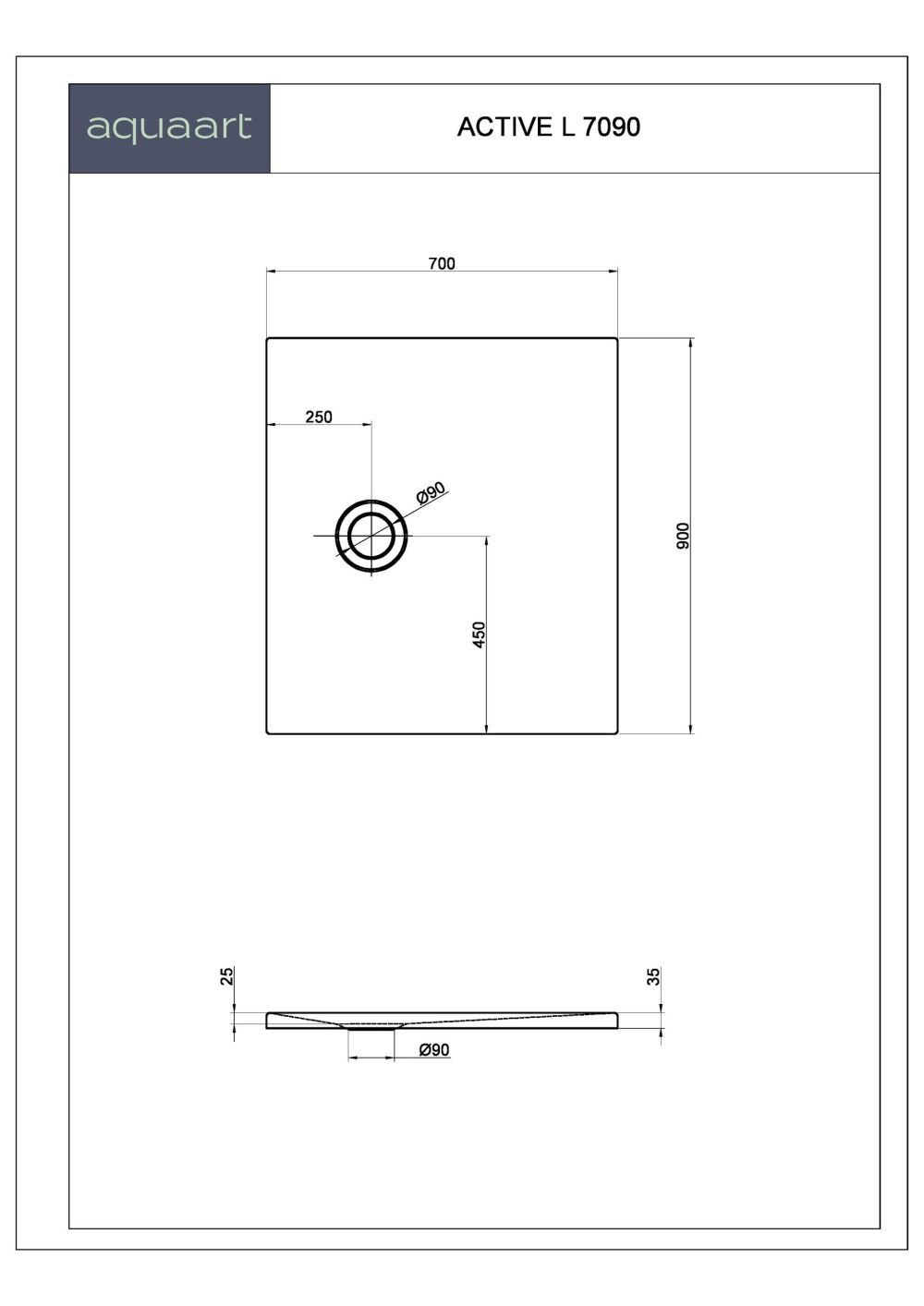ACTIVE L 7090 TUŠ KADA 700x900 mm - Slika 2