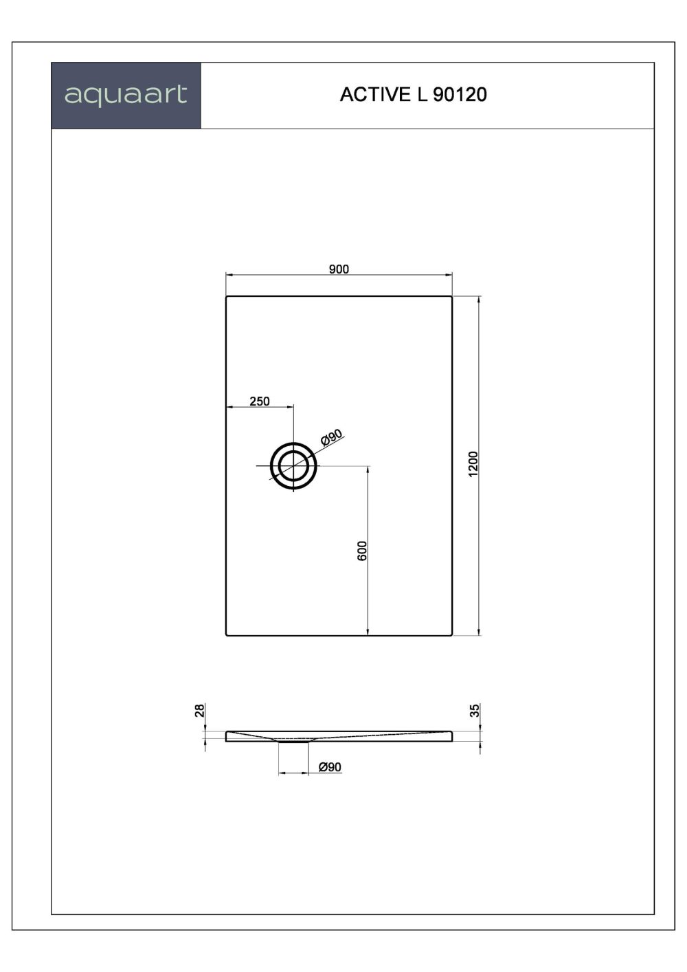 ACTIVE L 90120 TUŠ KADA 900x1200 mm - Slika 2