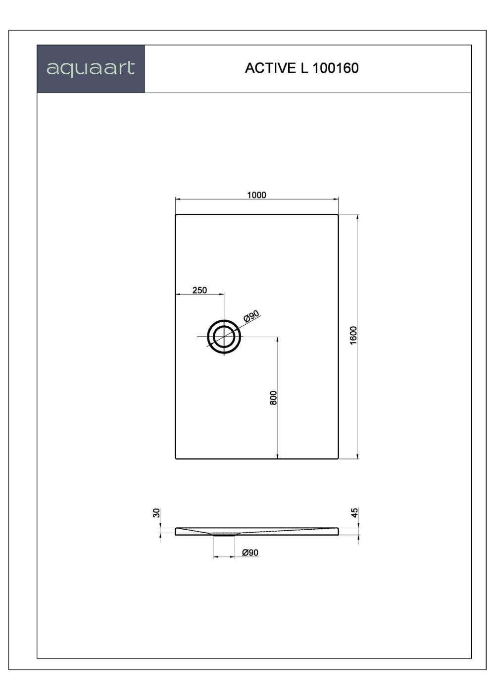 ACTIVE L 100160 TUŠ KADA 1000x1600 mm - Slika 2