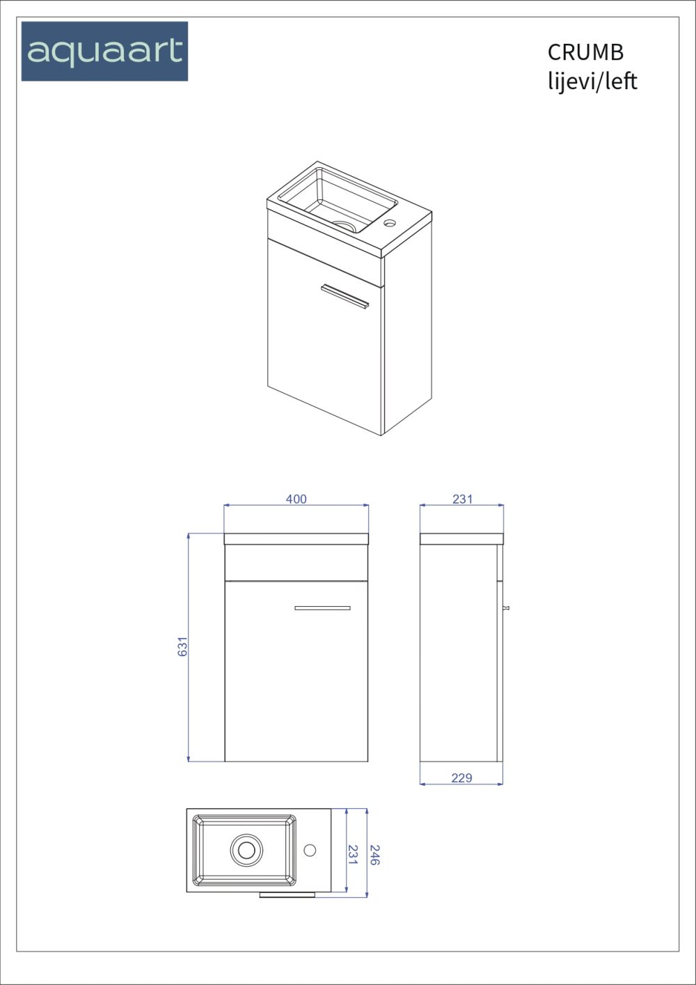 CRUMB 40 DONJI KUPAONSKI ORMARIĆ COGNAC LIJEVI - Slika 2
