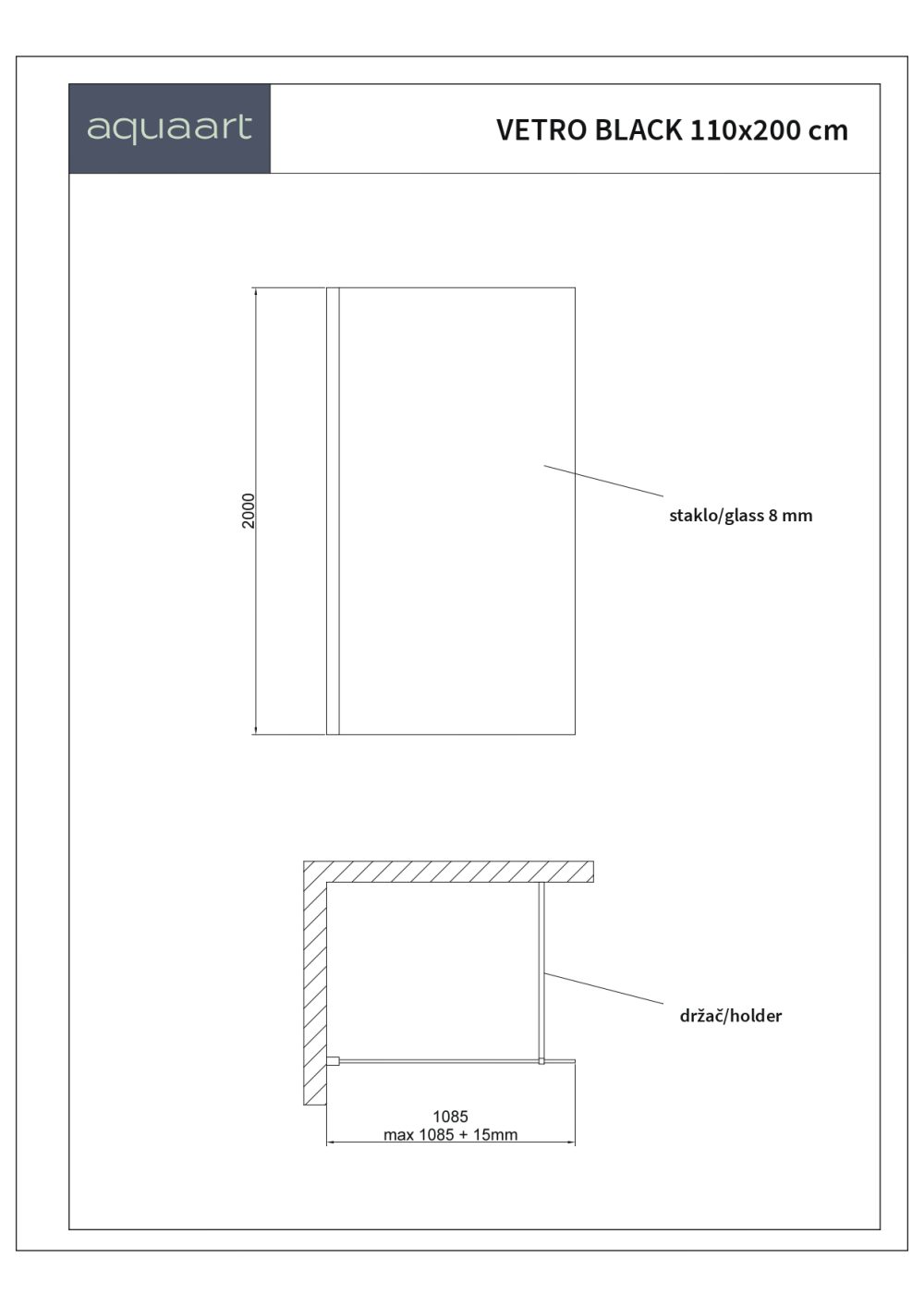 VETRO BLACK 110F NANO PREMAZ TUŠ STIJENA 110x200 cm - Slika 3