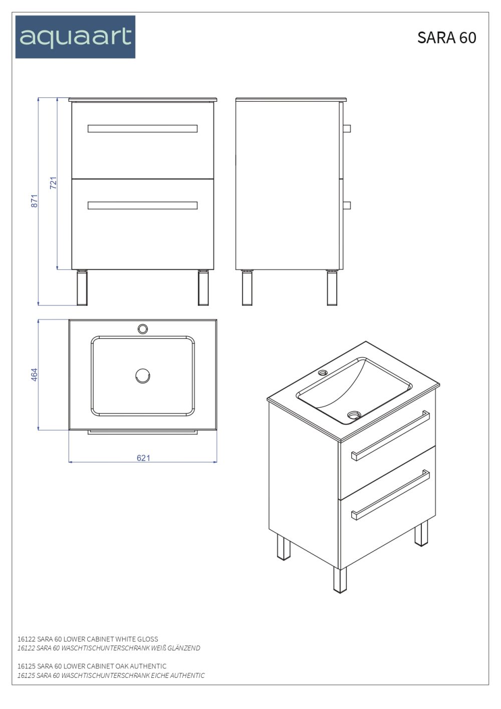 SARA 60 DONJI KUPAONSKI ORMARIĆ BIJELI SJAJ - Slika 4