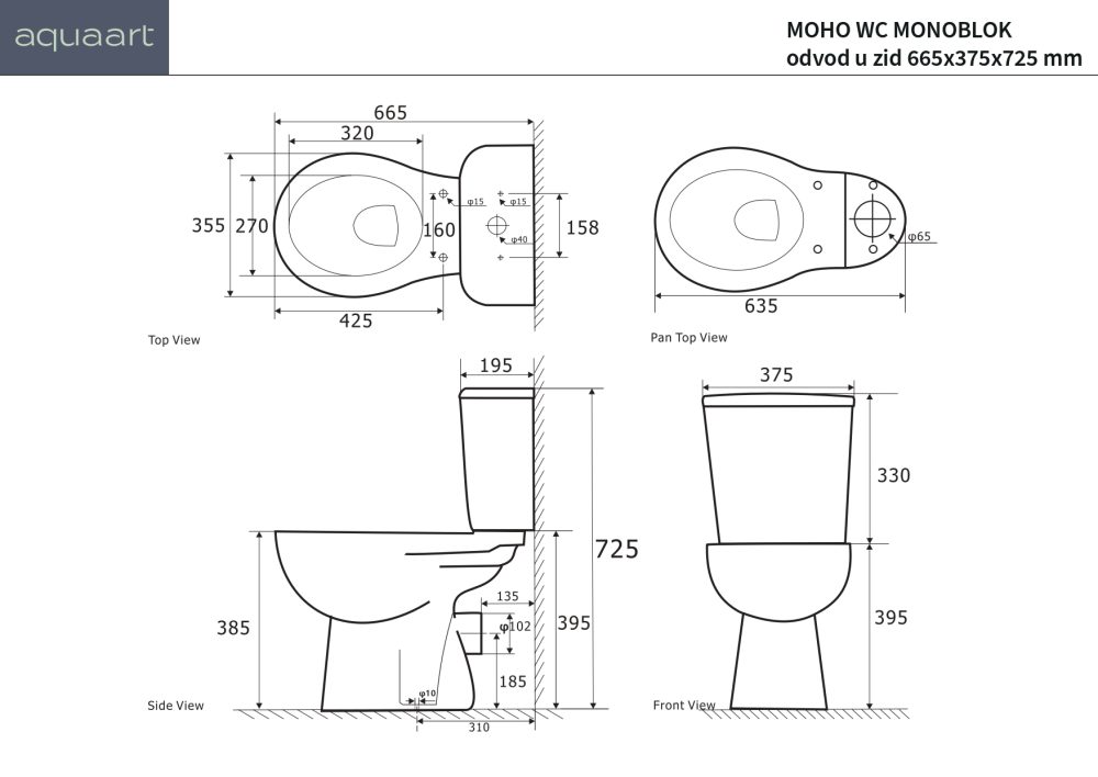 MOHO WC MONOBLOK ZIDNI ODVOD 665x375x725 mm - Slika 5