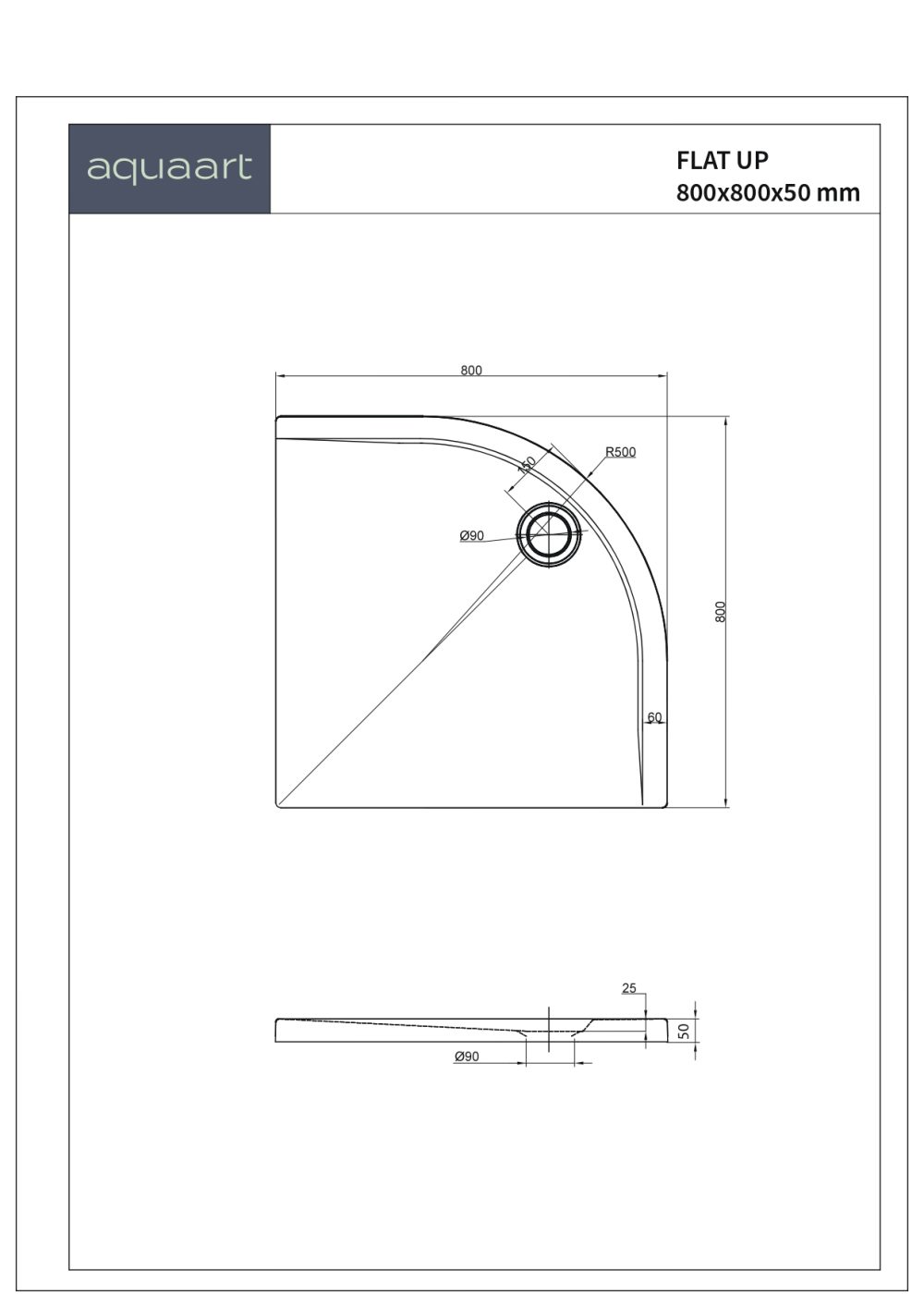 FLAT UP 80 PK TUŠ KADA 800x800x50 mm - Slika 2