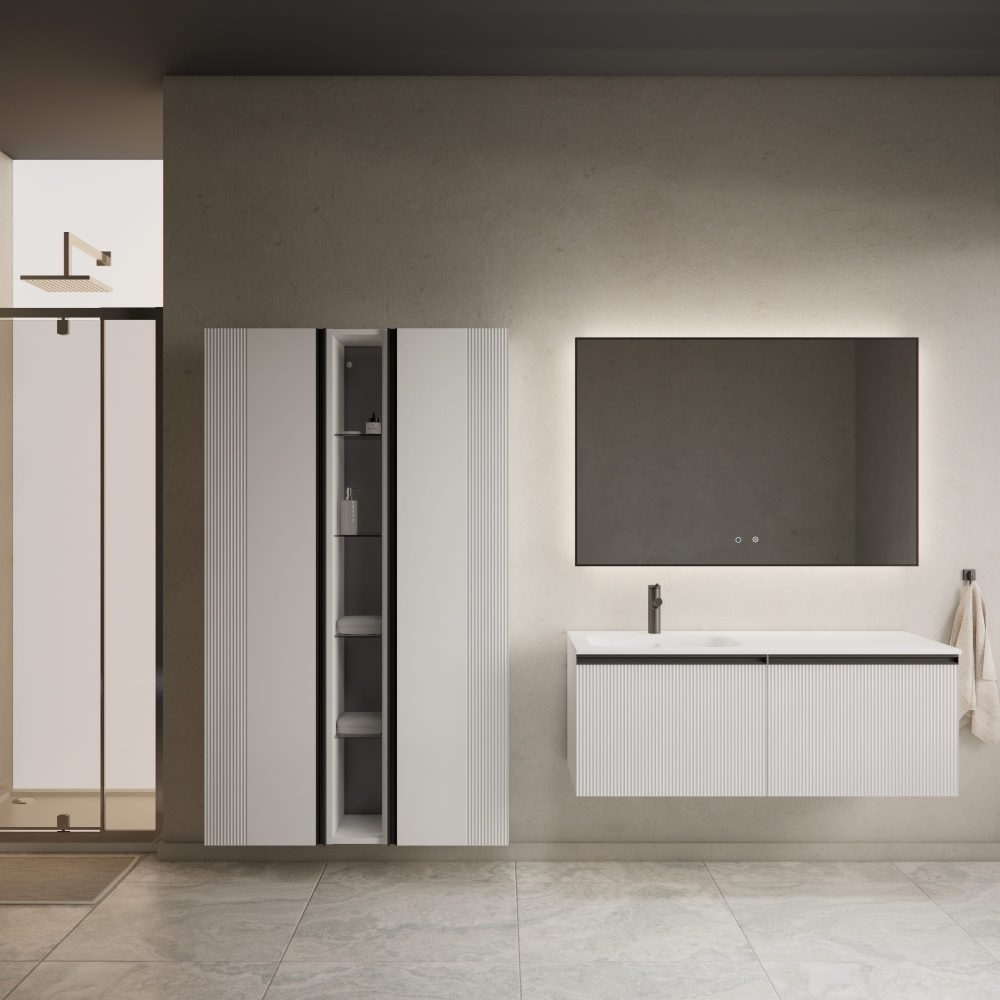 MIRAGE 120 DONJI KUPAONSKI ORMARIĆ LIJEVI BIJELI MAT CRNA RUČKICA - Slika 2