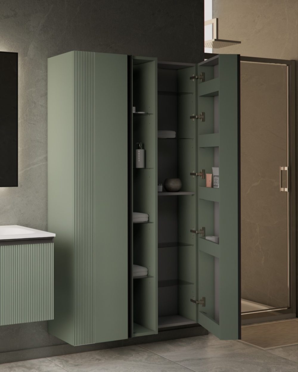 MIRAGE 170 BOČNI PREKLOPNI KUPAONSKI ORMARIĆ ZELENA MAT CRNA RUČKICA - Slika 3