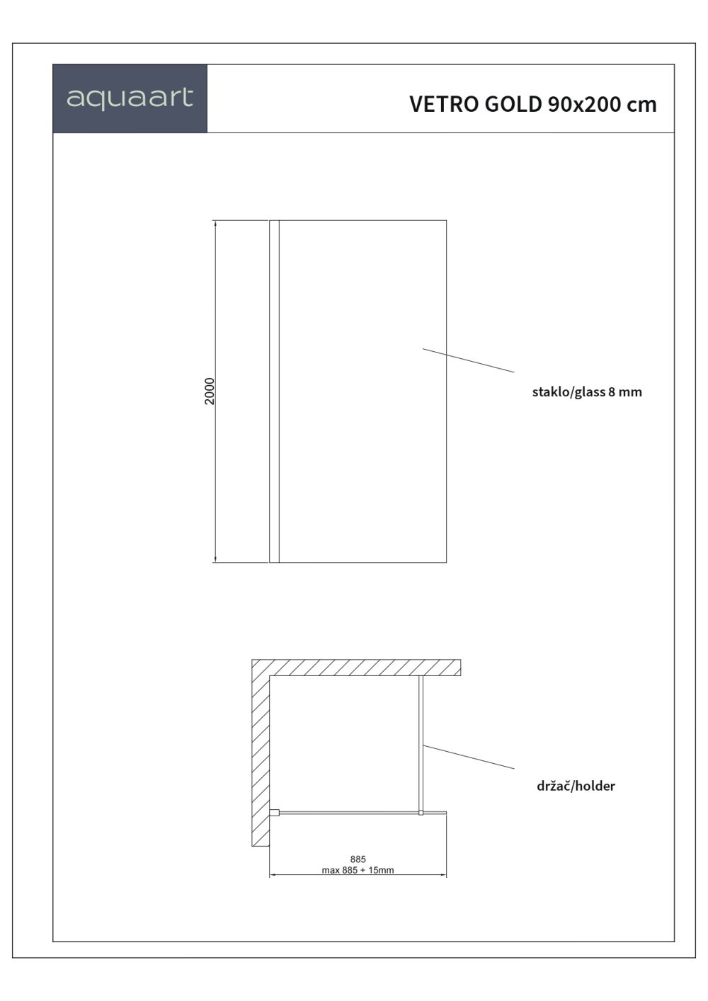VETRO GOLD TRS 90 TUŠ STIJENA 90x200 cm - Slika 2