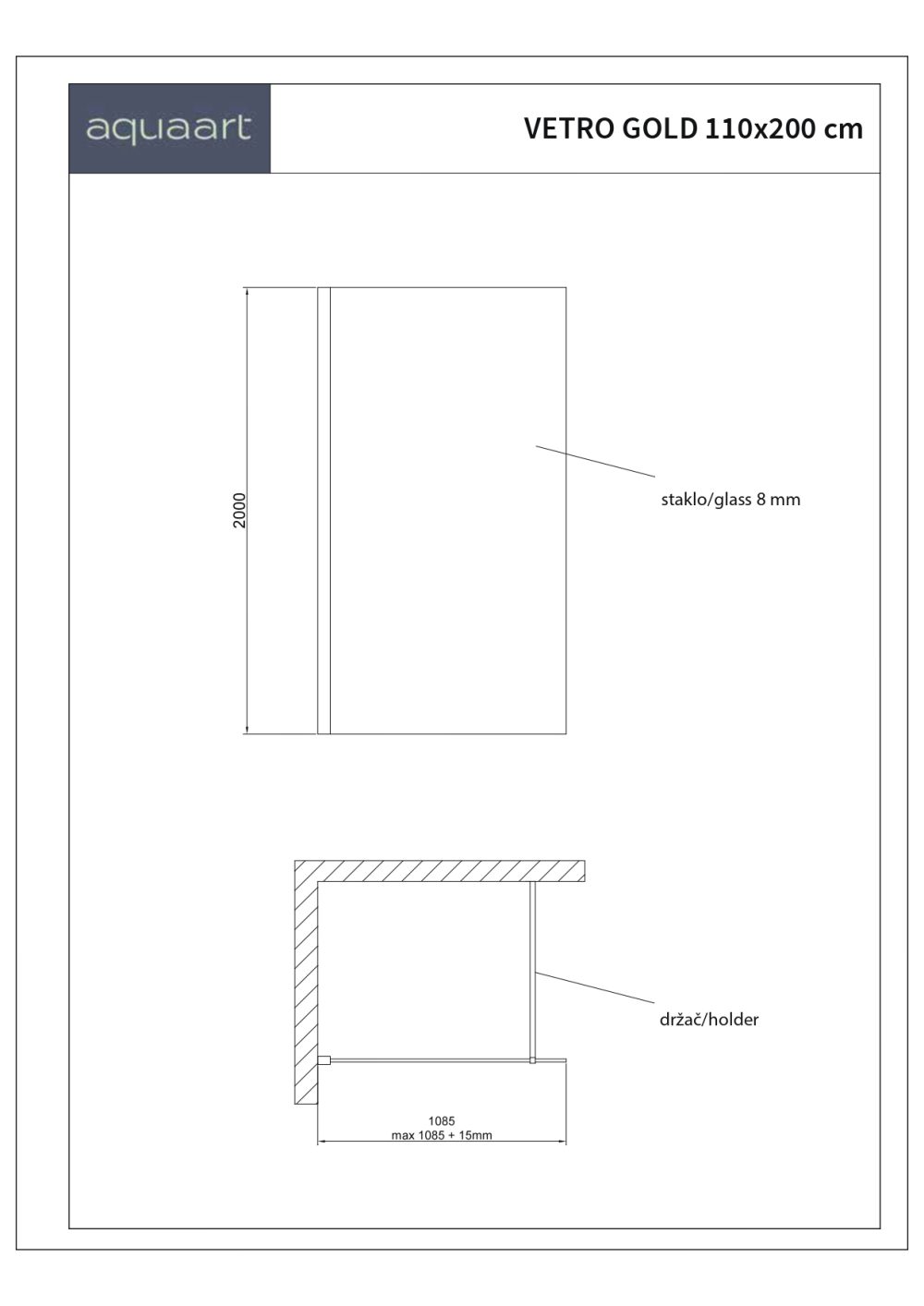 VETRO GOLD TRS 110 TUŠ STIJENA 110x200 cm - Slika 2