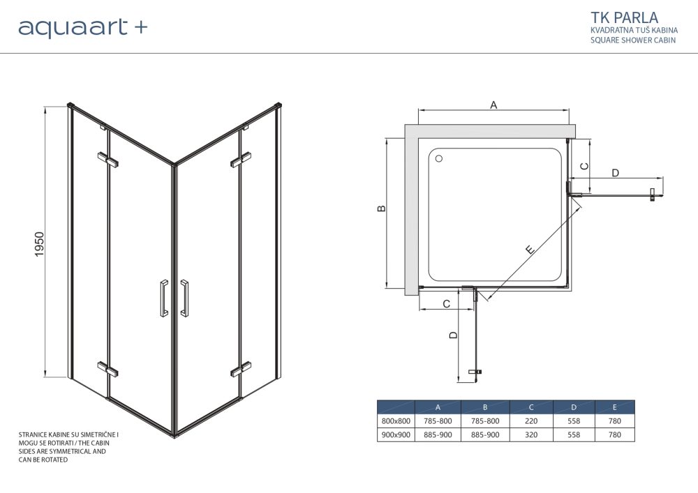 TK PARLA 90 CHROME KVADRATNA TUŠ KABINA 90X90X195 cm - Slika 3