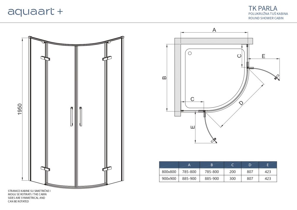 TK PARLA 80 CHROME POLUKRUŽNA TUŠ KABINA 80X80X195 cm - Slika 3