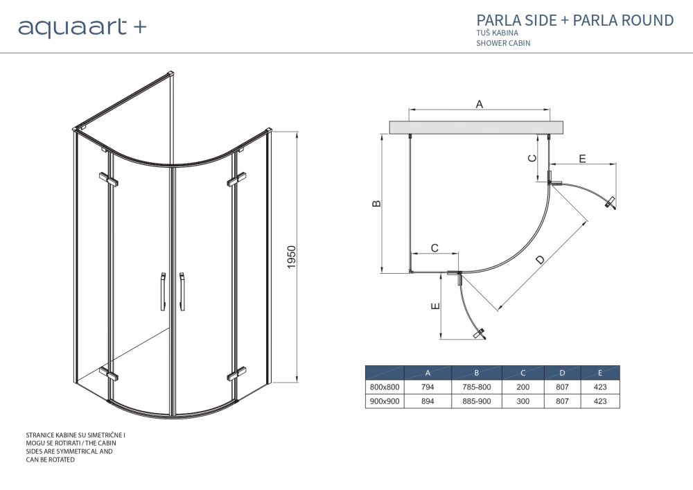 S PARLA SIDE 80 CHROME 80X195 cm STAKLENA STRANICA - Slika 5