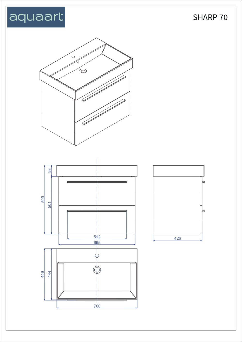 SHARP 70 DONJI KUPAONSKI ORMARIĆ HRAST NATURAL SREBRNA RUČKICA - Slika 2