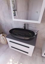 ETERNITY 70 DONJI KUPAONSKI ORMARIĆ BIJELI MAT CRNA RUČKICA S PLOČOM SCIVARO ŠKRILJEVAC - Slika 3