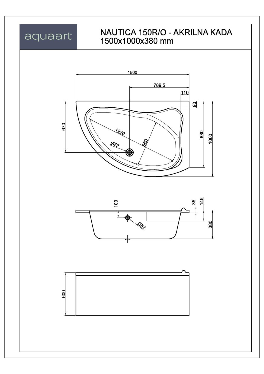 NAUTICA 150R/O KUPAONSKA KADA 1500x1000 mm - Slika 2