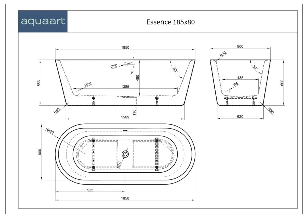 ESSENCE 185 SAMOSTOJEĆA KADA BLACK GLOSS 185x80x60 cm - Slika 4