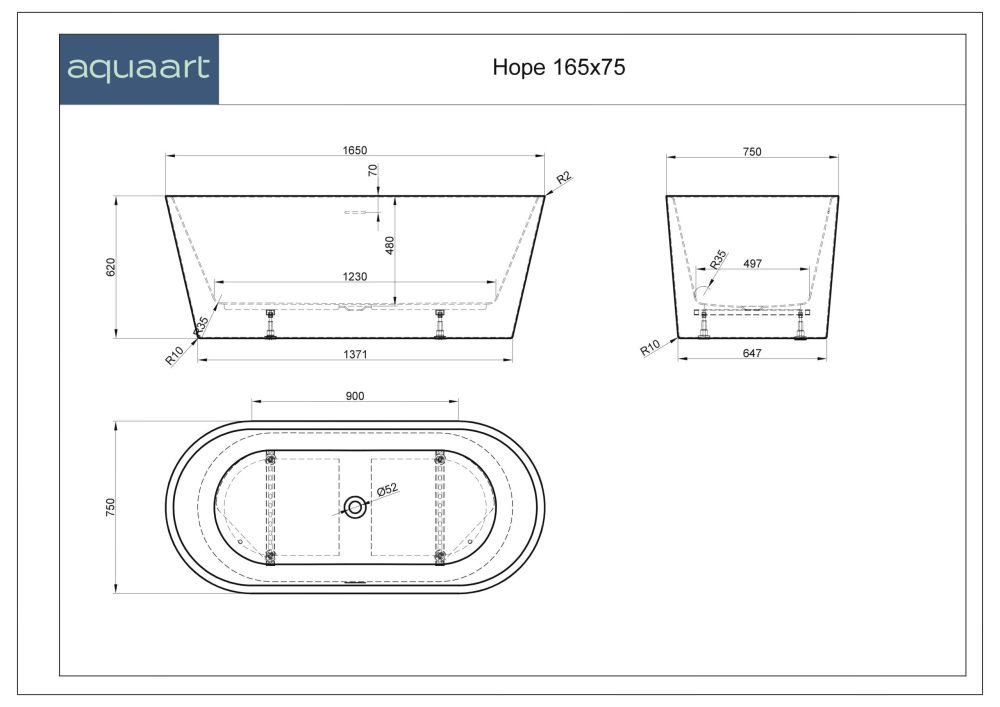 HOPE SAMOSTOJEĆA KADA 165x75x62 cm - Slika 4