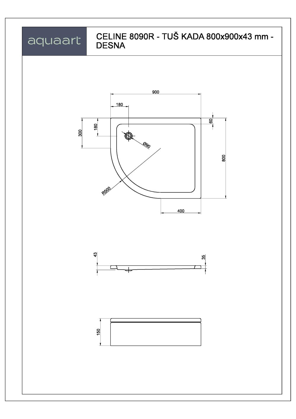 CELINE 8090/R TUŠ KADA 800x900 mm - Slika 2
