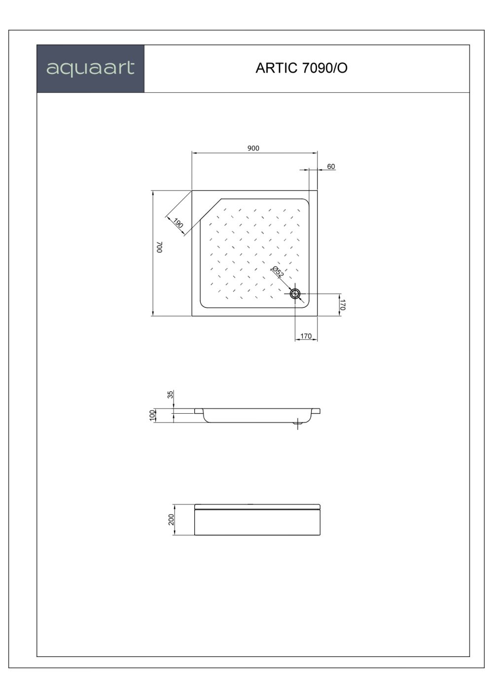 ARTIC 7090/O TUŠ KADA 700x900 mm - Slika 2