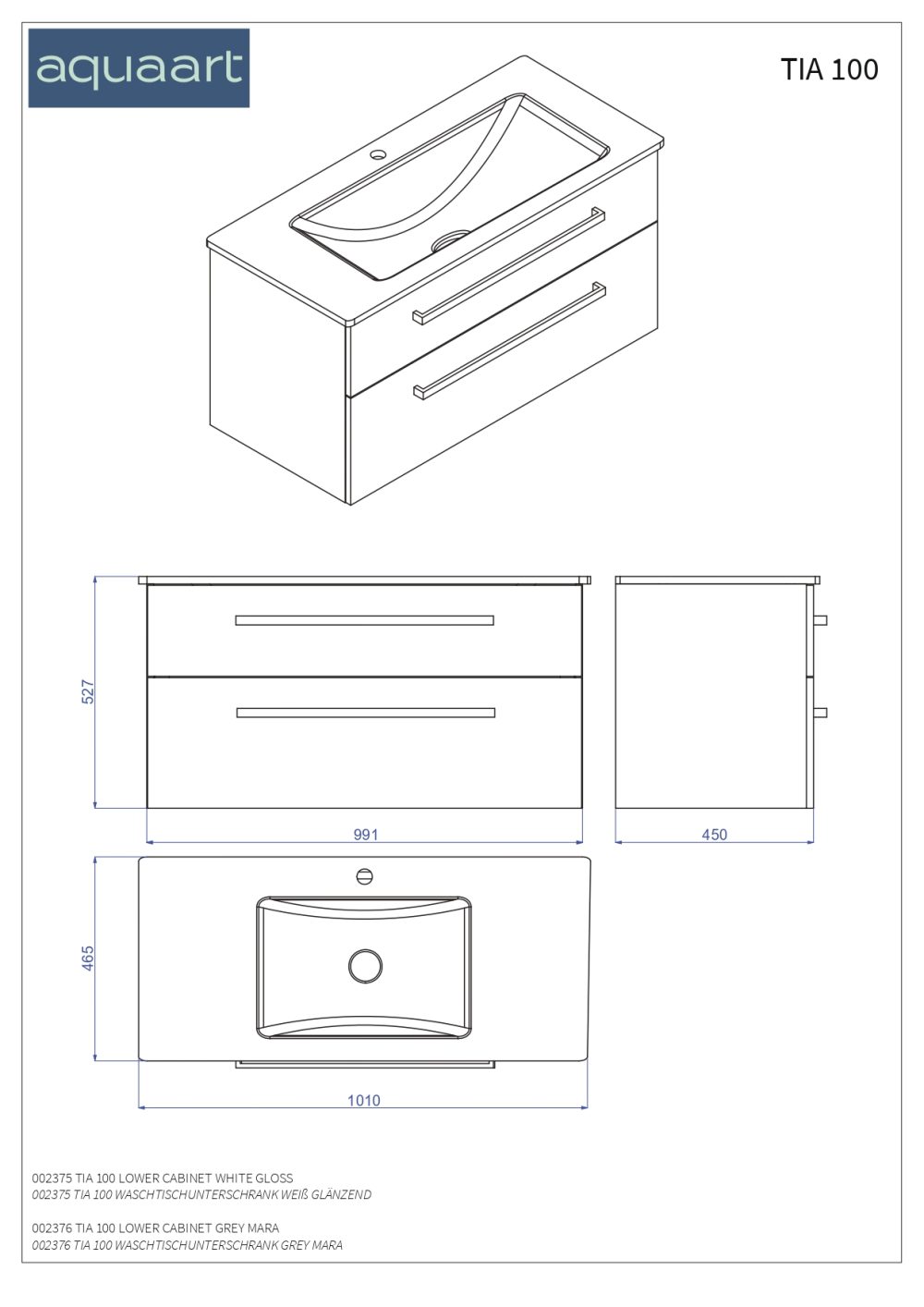 TIA 100 DONJI KUPAONSKI ORMARIĆ GREY MARA - Slika 3