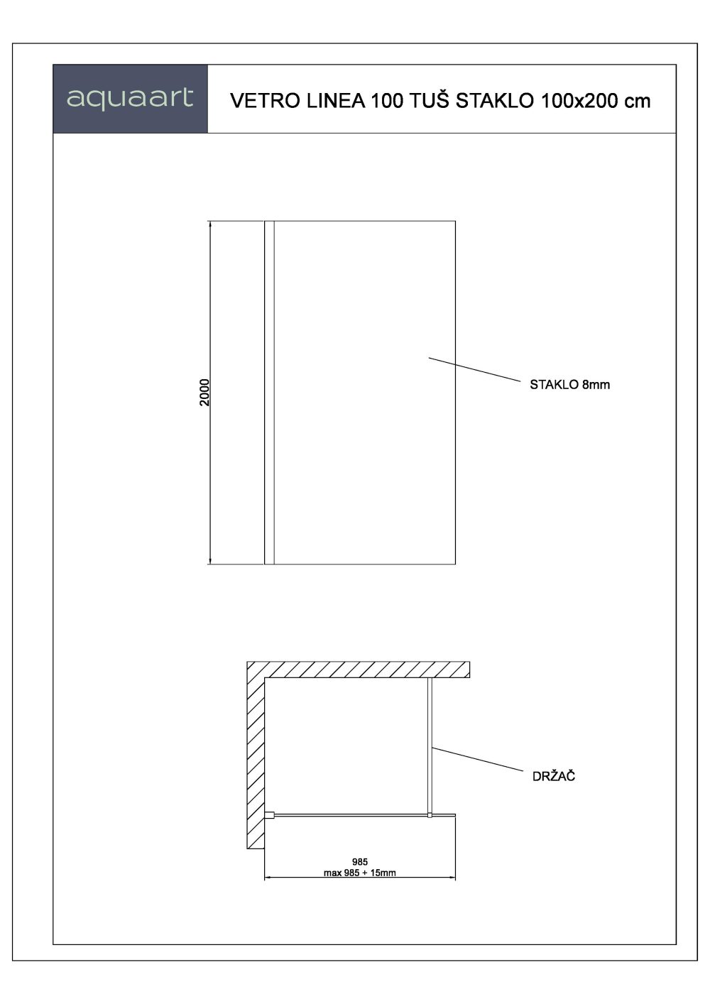 VETRO LINEA SHOWER SCREEN 100x200 cm - Image 3