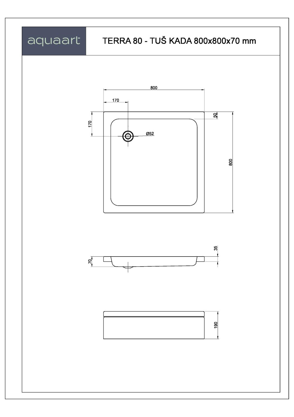 TERRA 80 TUŠ KADA 800x800 mm - Slika 2