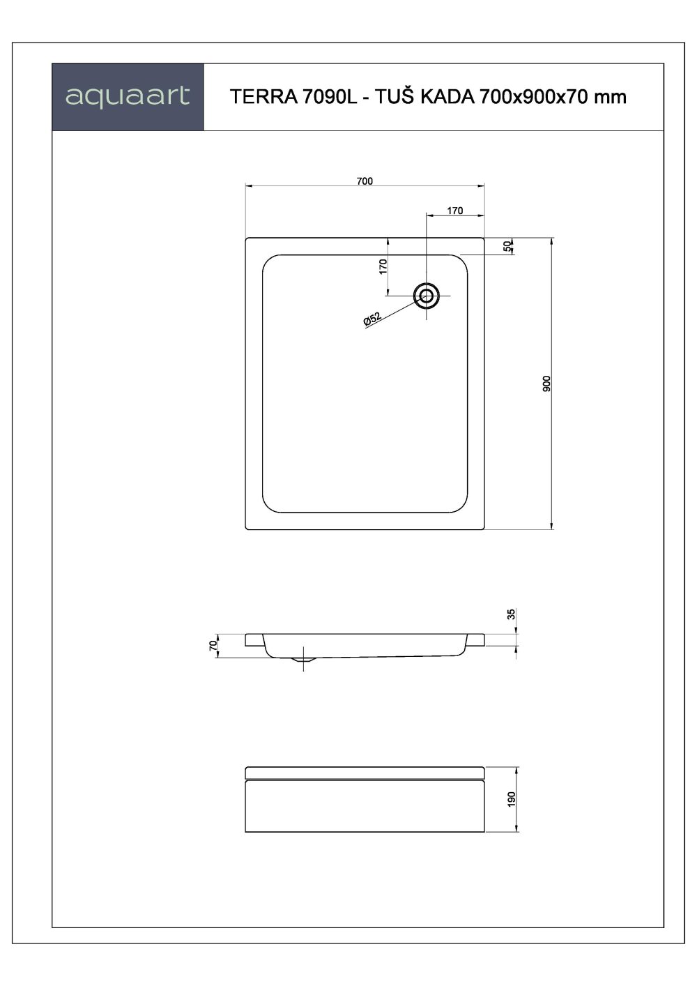 TERRA 7090/L TUŠ KADA 700x900 mm - Slika 2