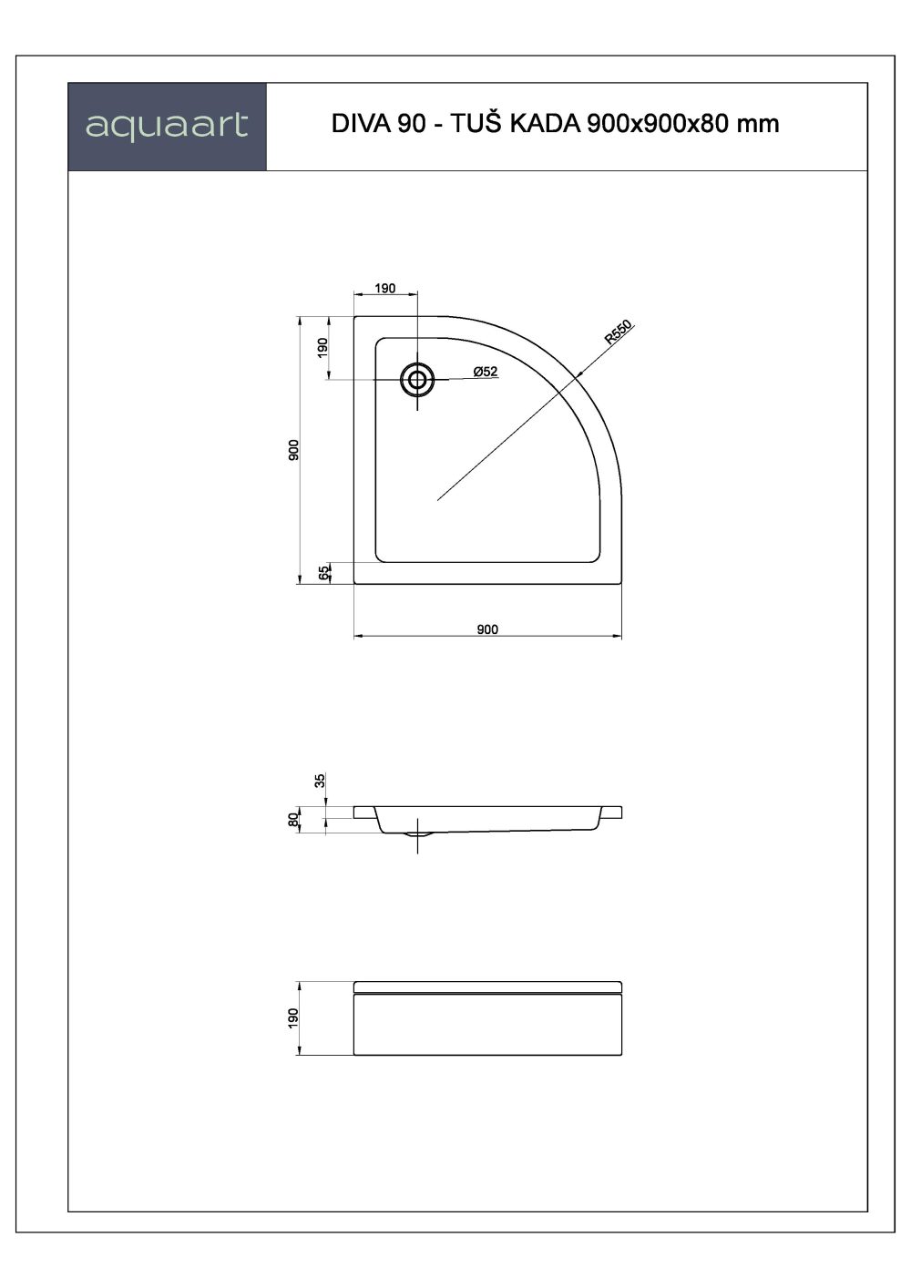 DIVA 90 TUŠ KADA 900x900 mm - Slika 2