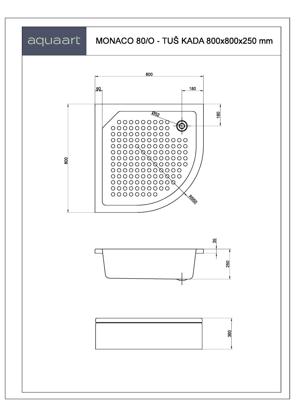 MONACO 80/O TUŠ KADA 800x800 mm - Slika 3