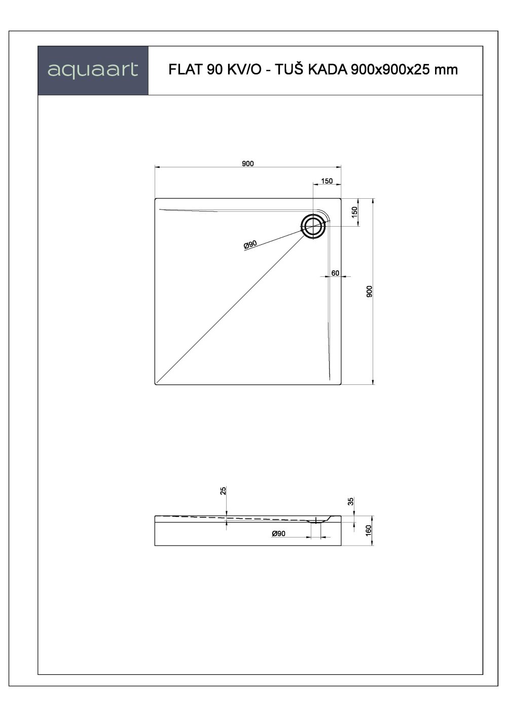 FLAT 90 KV/O TUŠ KADA 900x900 mm - Slika 2