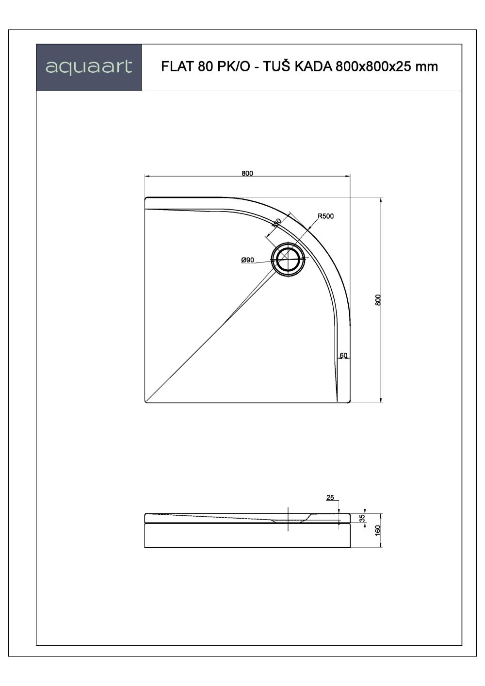 FLAT 80 PK/O TUŠ KADA 800x800 mm - Slika 2