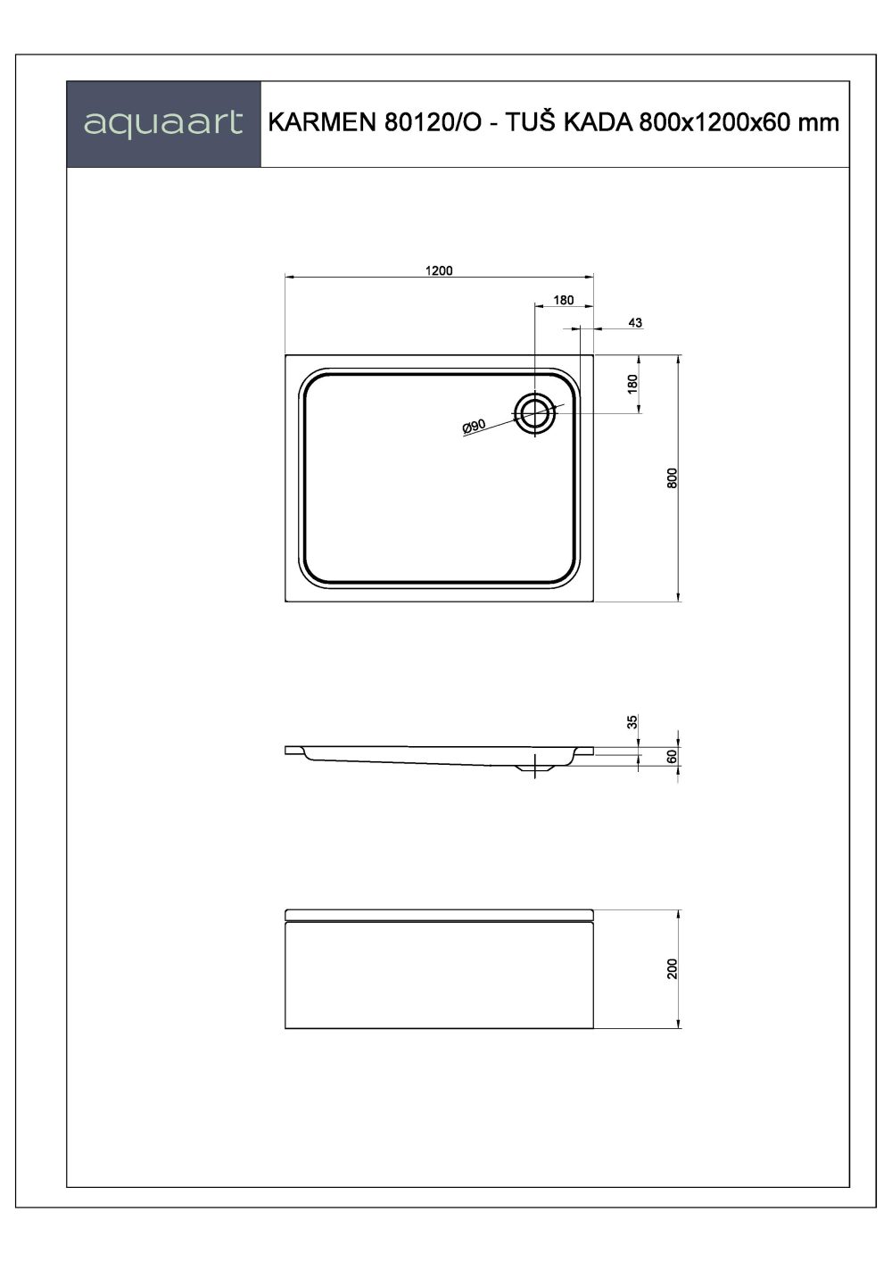 KARMEN 80120/O TUŠ KADA 800x1200 mm - Slika 2