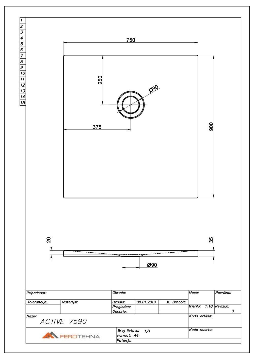 ACTIVE 7590 TUŠ KADA 750x900 mm - Slika 2