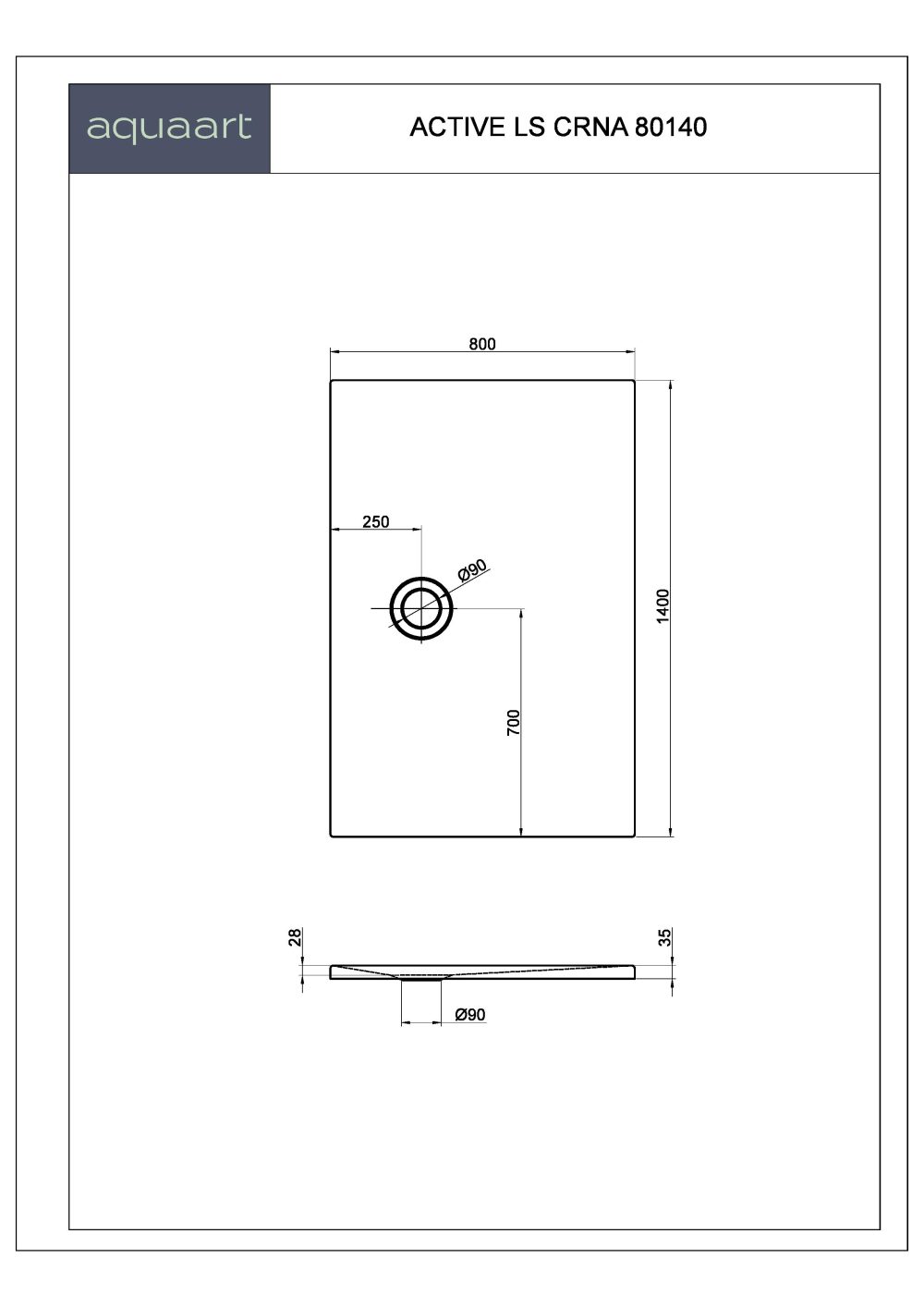 ACTIVE LS CRNA 80140 TUŠ KADA 800x1400 mm - Slika 2