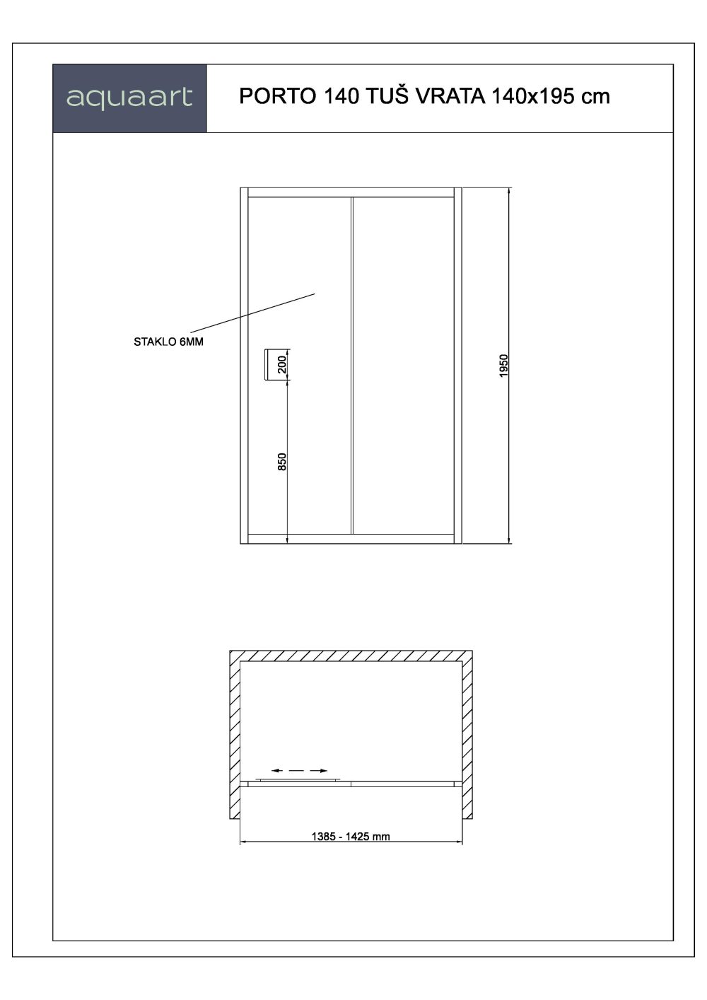 PORTO 140 TUŠ VRATA 140x195 cm - Slika 2