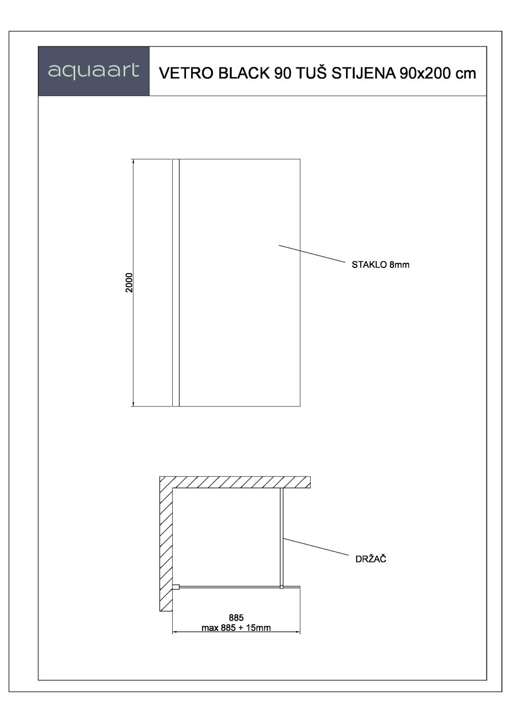 VETRO BLACK 90 TUŠ STIJENA 90x200 cm - Slika 2