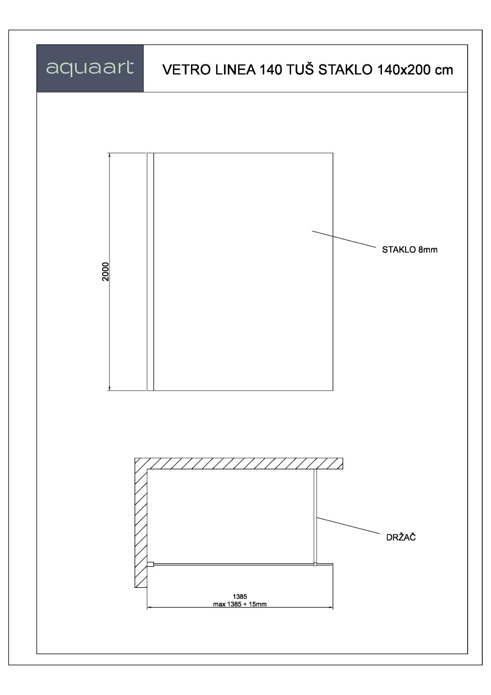VETRO LINEA 140 TUŠ STIJENA 140x200 cm - Slika 3