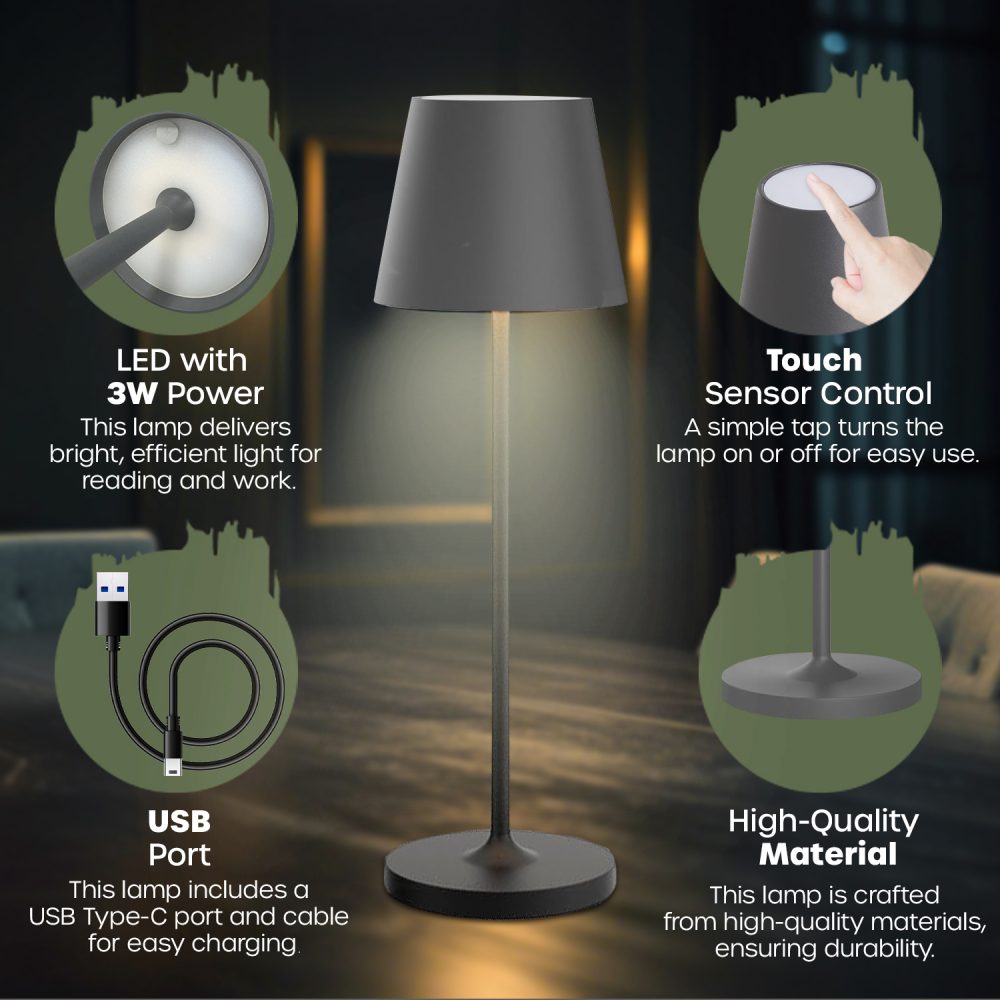 LED STOLNA PUNJIVA SVJETILJKA GEMA 3W 2700/3500/4000K 300 lm IP54 GREY - Slika 4