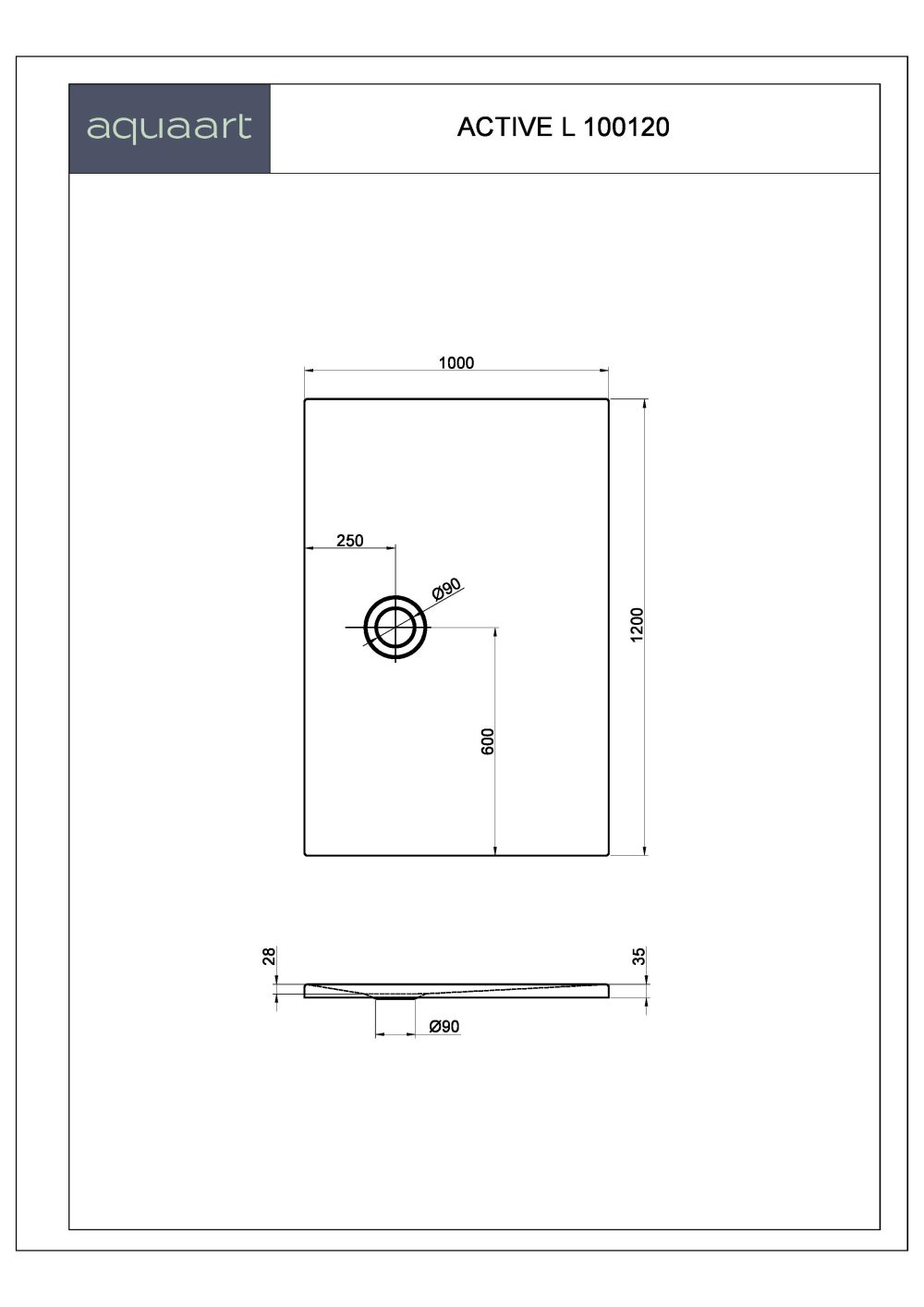 ACTIVE L 100120 TUŠ KADA 1000x1200 mm - Slika 2