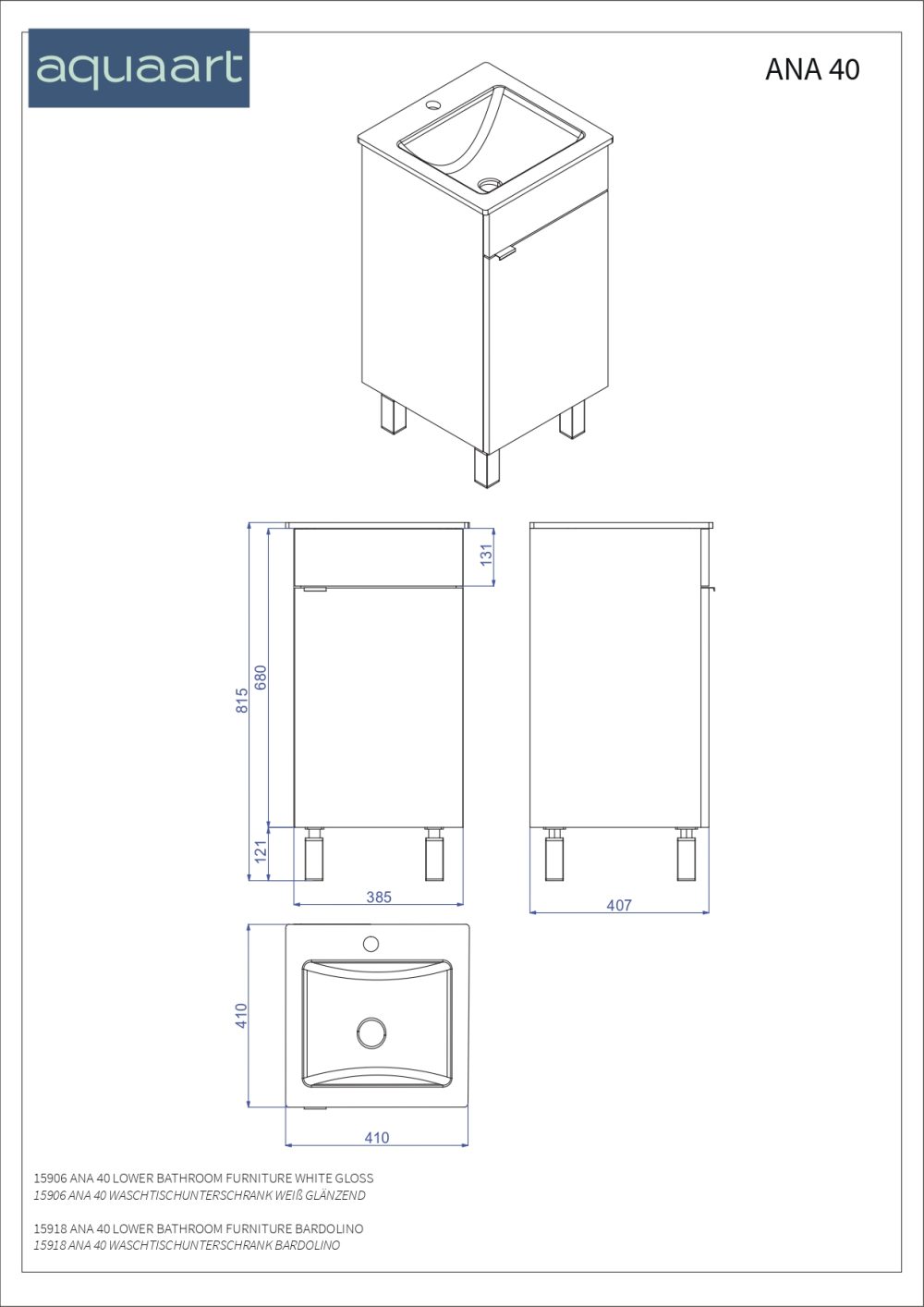 ANA 40 DONJI KUPAONSKI ORMARIĆ BIJELI SJAJ - Slika 2
