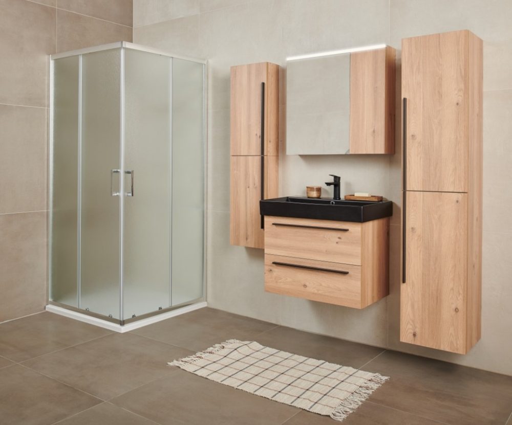 SHARP 60 DONJI KUPAONSKI ORMARIĆ HRAST NATURAL CRNA RUČKICA - Slika 4