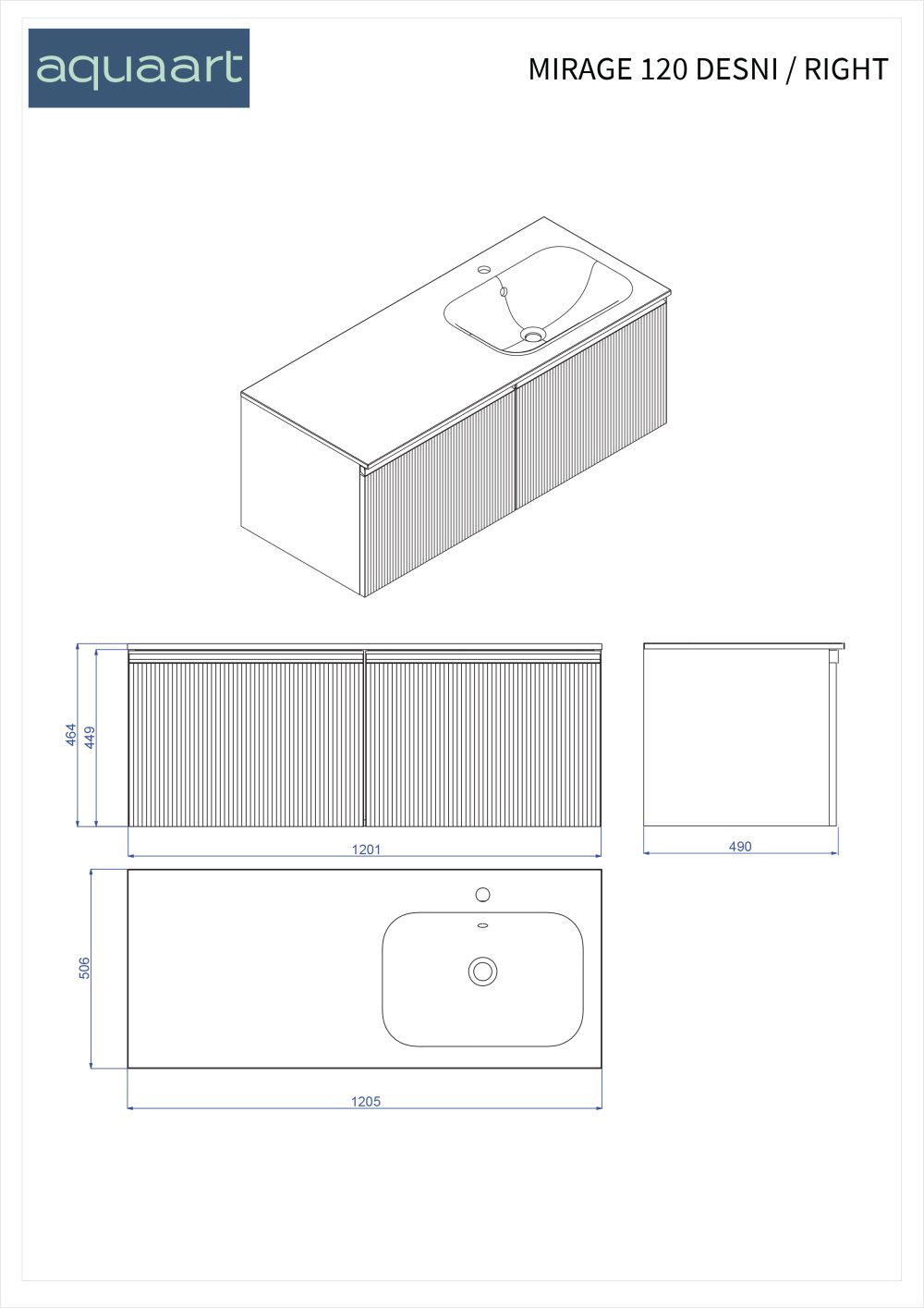 MIRAGE 120 DONJI KUPAONSKI ORMARIĆ DESNI KAŠMIR CRNA RUČKICA - Slika 5