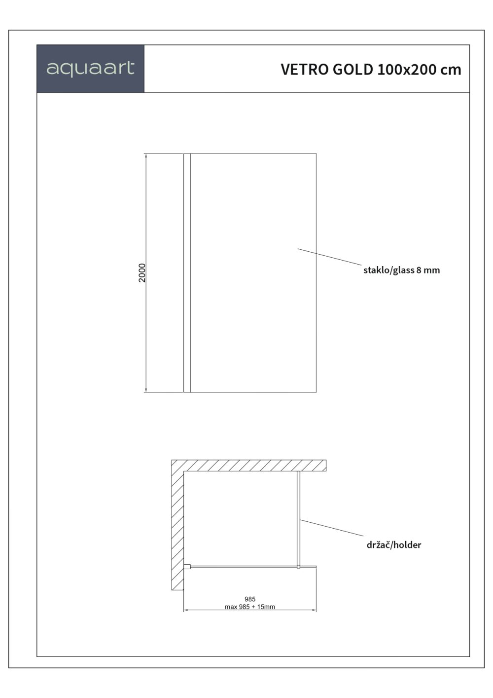 VETRO GOLD TRS 100 TUŠ STIJENA 100x200 cm - Slika 2