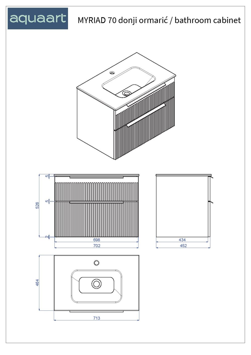MIRIAD 70 DONJI KUPAONSKI ORMARIĆ GRAFIT SUPERMAT - Slika 4